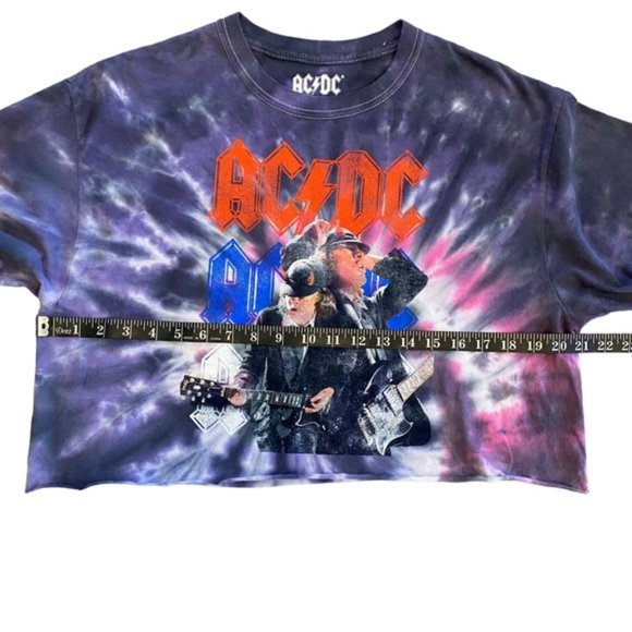 AC/DC Womens Multicolor Tie Dye Crop Band Concert Cotton Shirt M L - Picture 8 of 9
